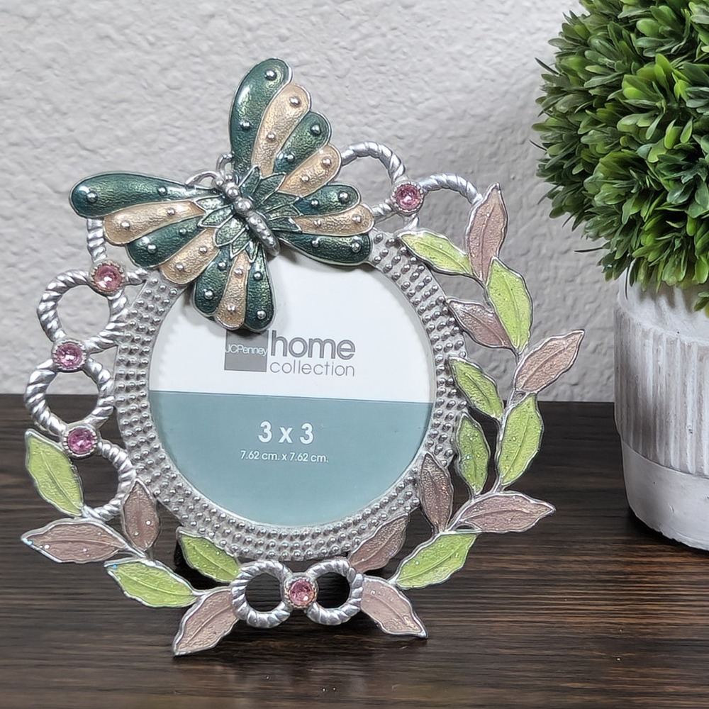 JCPenney Home Collection Butterfly 3x3 Picture‎ Frame Green Pink Embellished